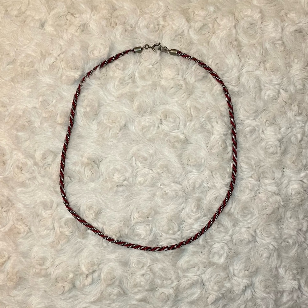 Vintage Metal Chain and Red Thread Twisted Necklace 18” Long Unbranded